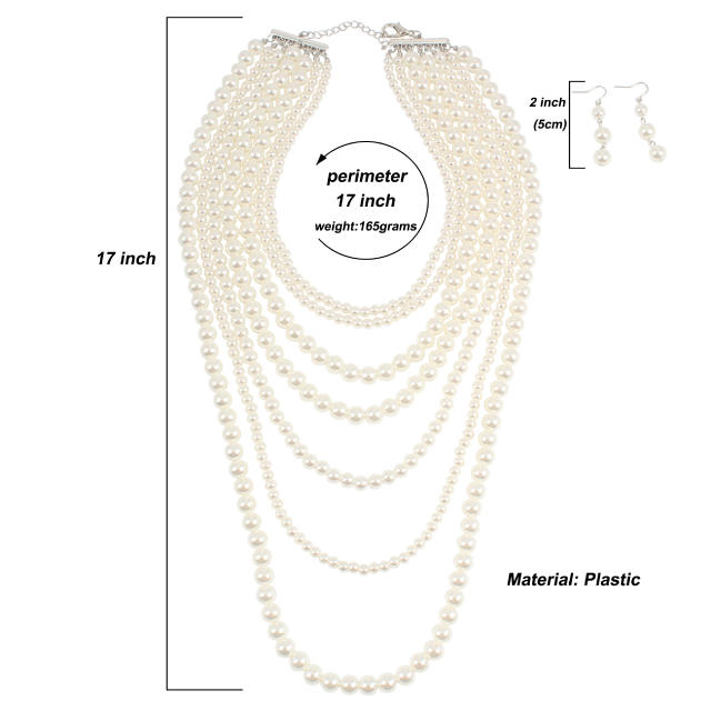 Concise easy match faux pearl layer long necklace