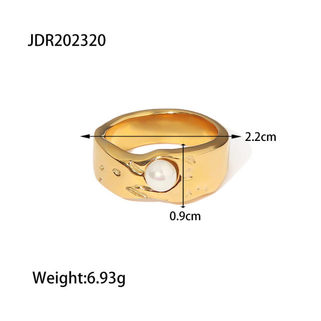 INS popular irregular design statement pearl stainless steel rings