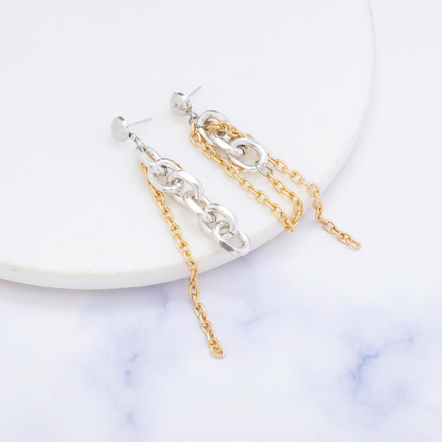 Korean fashion punk trend metal chain tassel earrings