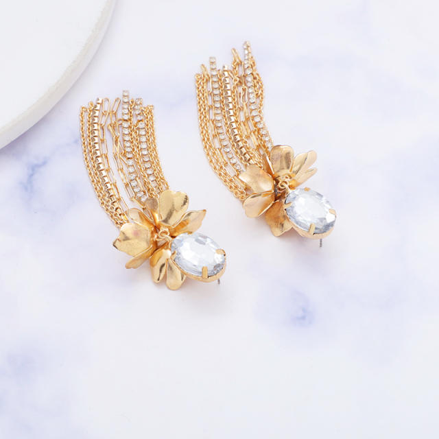 Korean fashion elegant chain tassel flower earrings