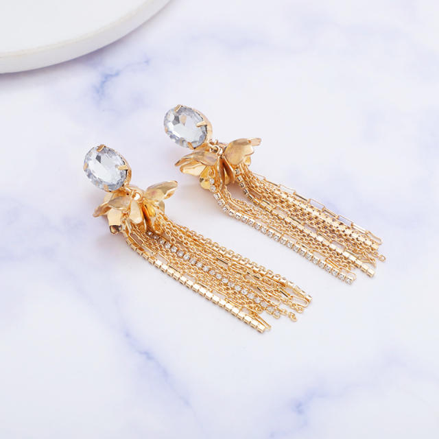 Korean fashion elegant chain tassel flower earrings