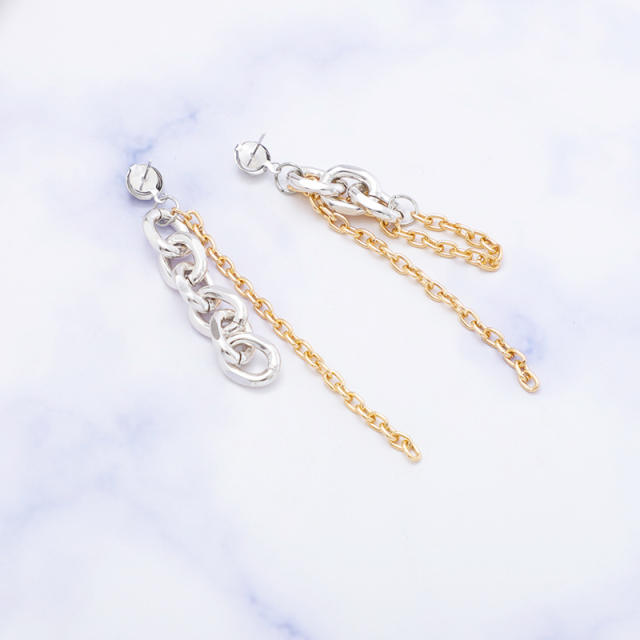 Korean fashion punk trend metal chain tassel earrings