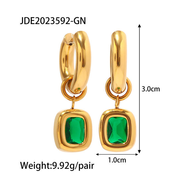 French trend elegant emerald statement stainless steel huggie earrings