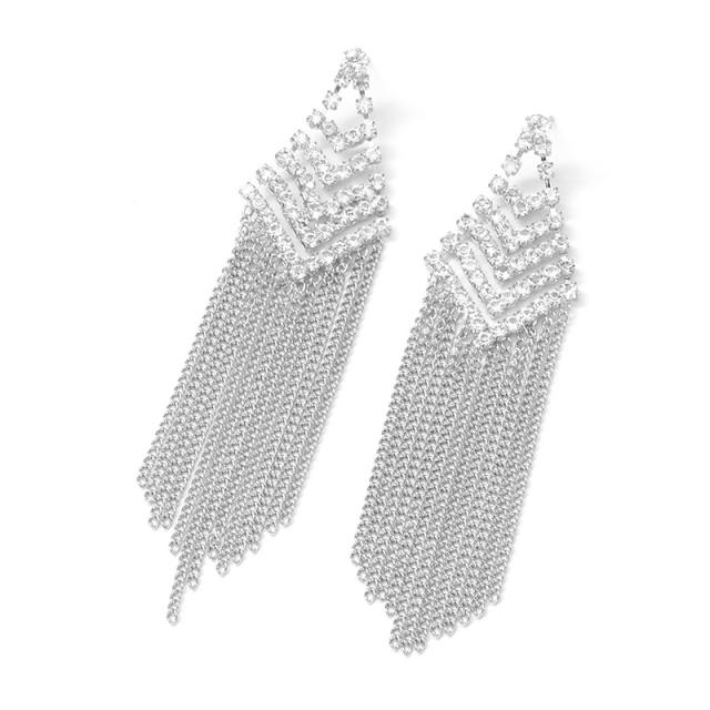 Elegant chain tassel diamond earrings