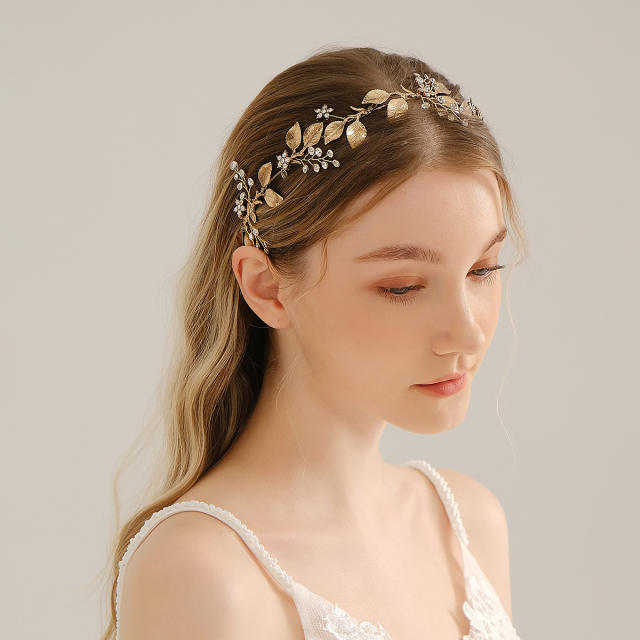 Natural desing handmade gold leaf bridal headband