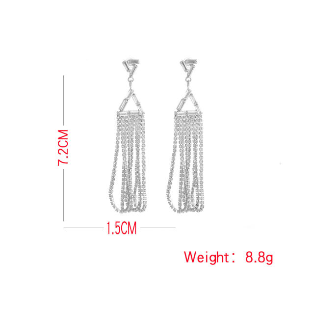 Elegant diamond tassel long earrings