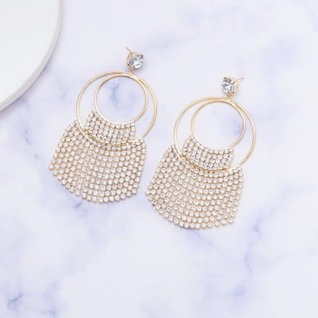 Personality diamond chain tassel geometric earrings