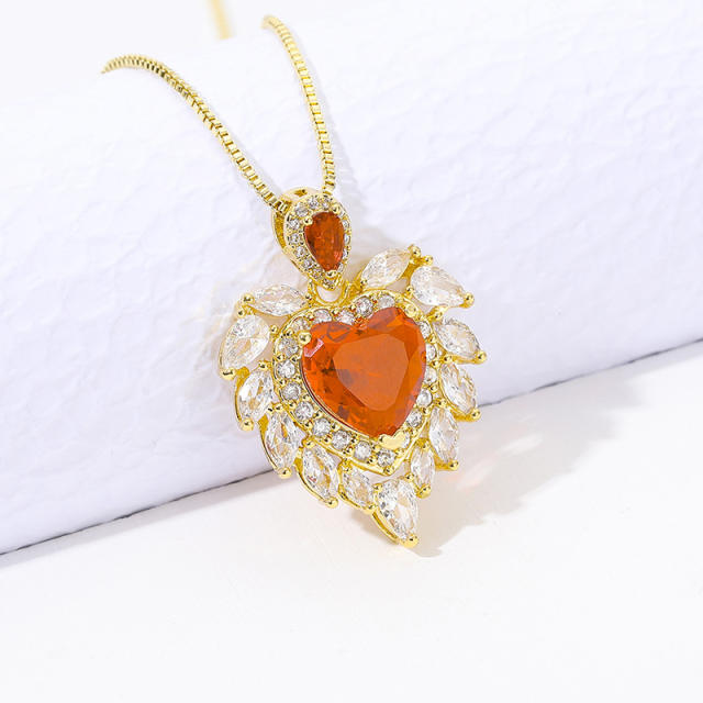 Color cubic zircon heart pendant real gold plated necklace
