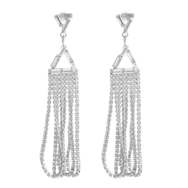 Elegant diamond tassel long earrings