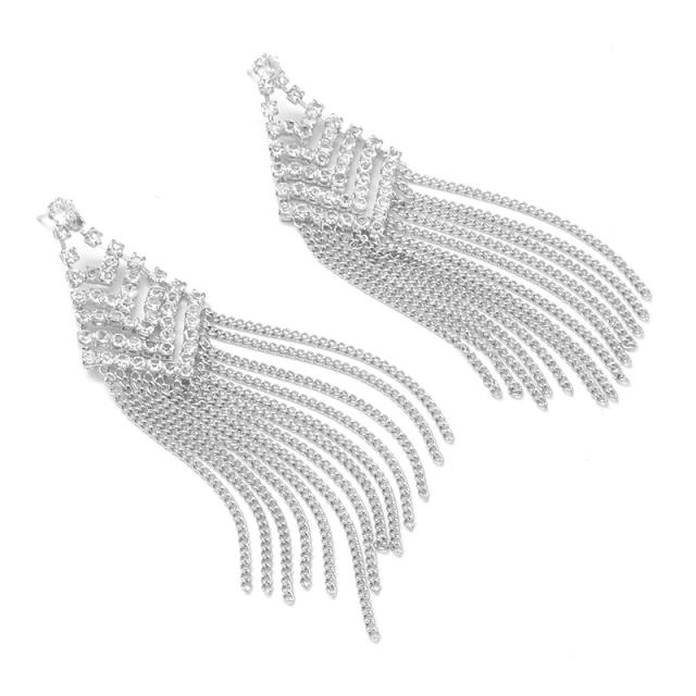 Elegant chain tassel diamond earrings