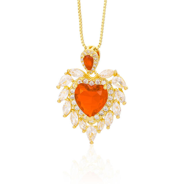 Color cubic zircon heart pendant real gold plated necklace