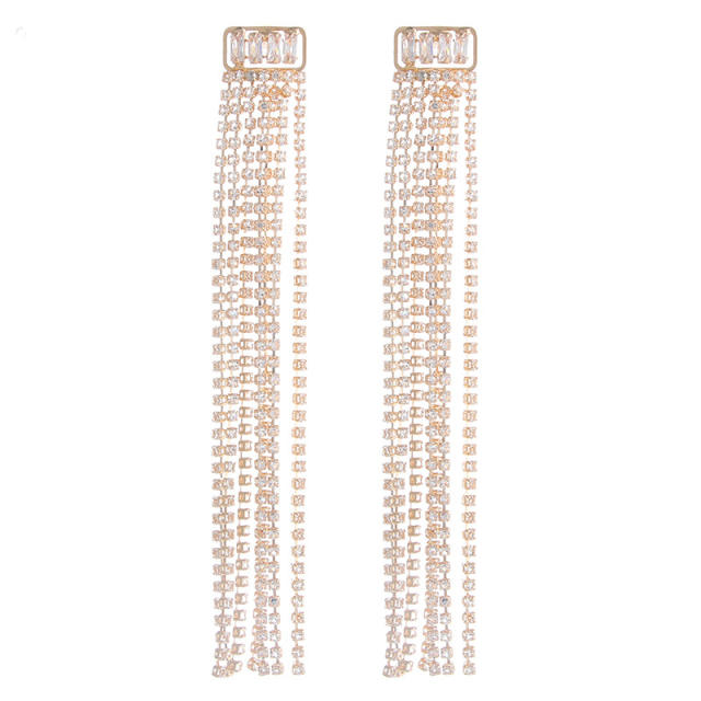 INS elegant diamond tassel long earrings