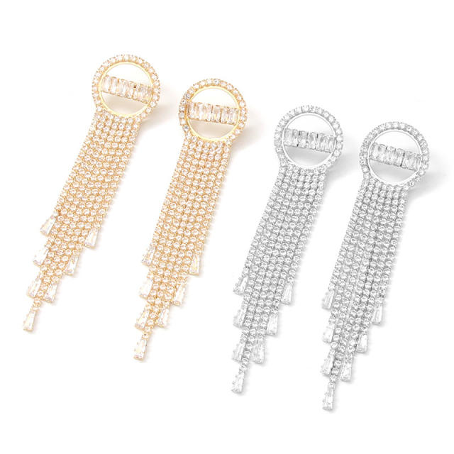 Luxury concise circle diamond tassel earrings