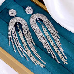925 needle luxury diamond tassel earrings