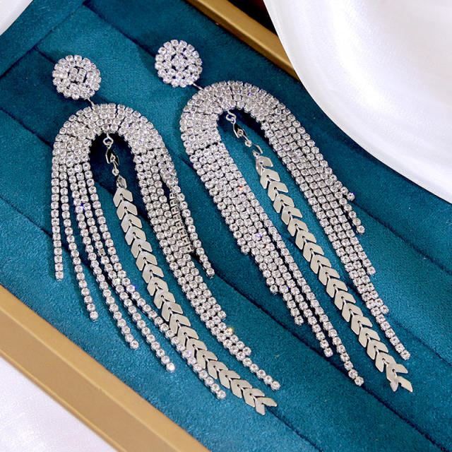 925 needle luxury diamond tassel earrings