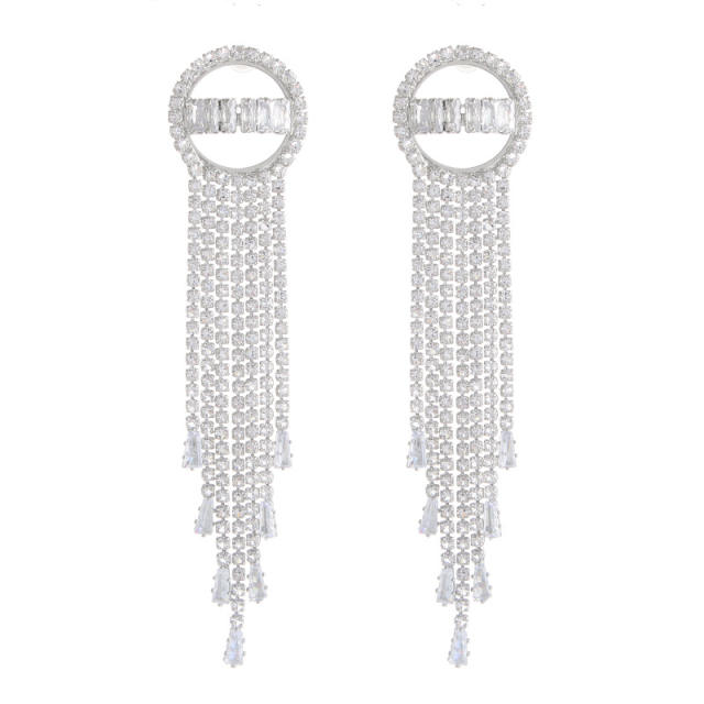 Luxury concise circle diamond tassel earrings