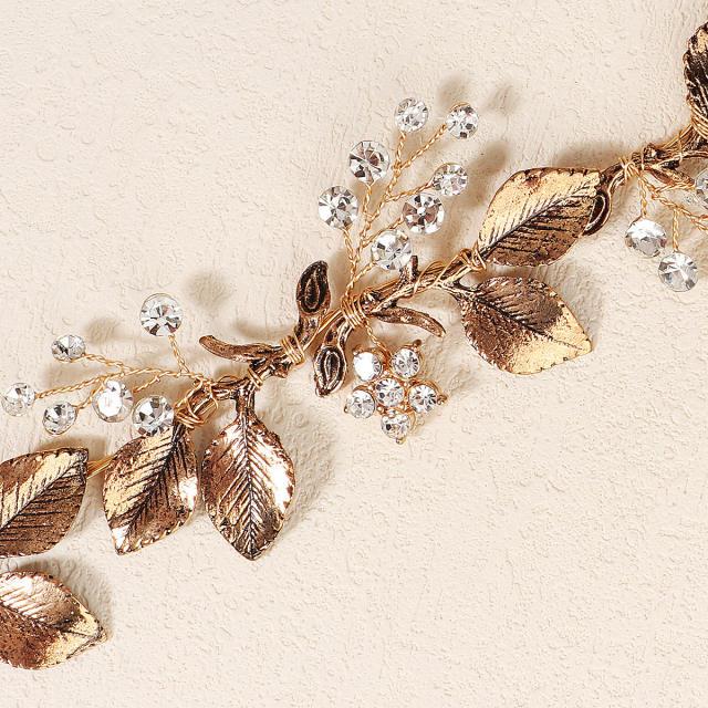 Natural desing handmade gold leaf bridal headband