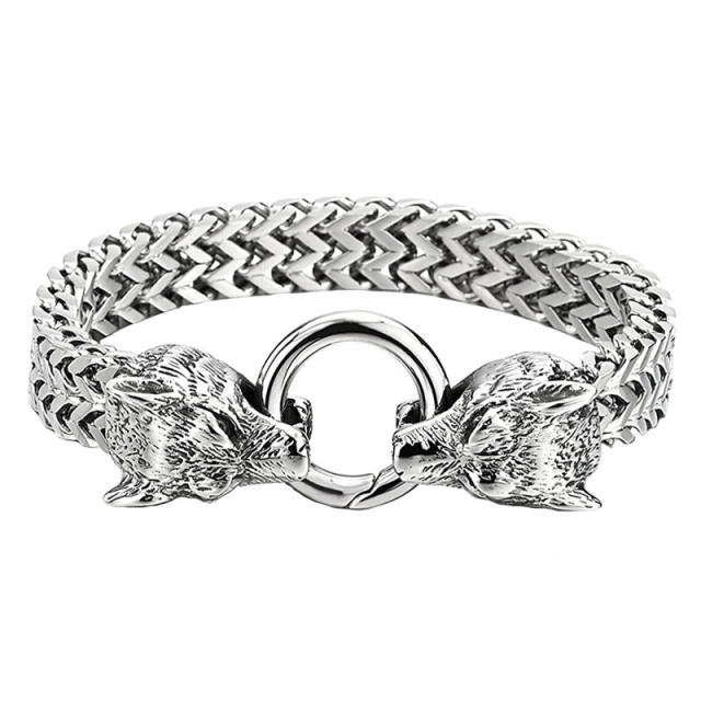 Personality Viking wolf head stainless steel chain bracelet for men