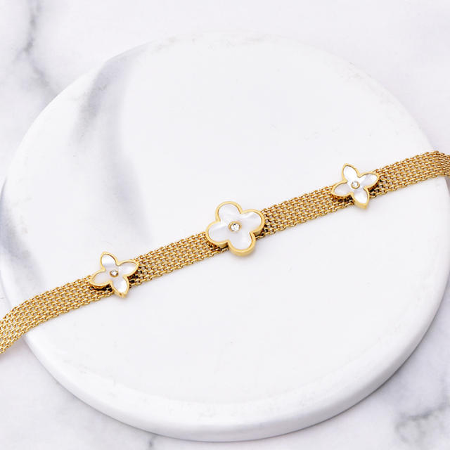 Fashionable white shell clover stainless steel bracelet