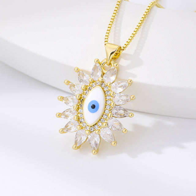 Amazon hot sale pearl cubic zircon setting evil eye necklace