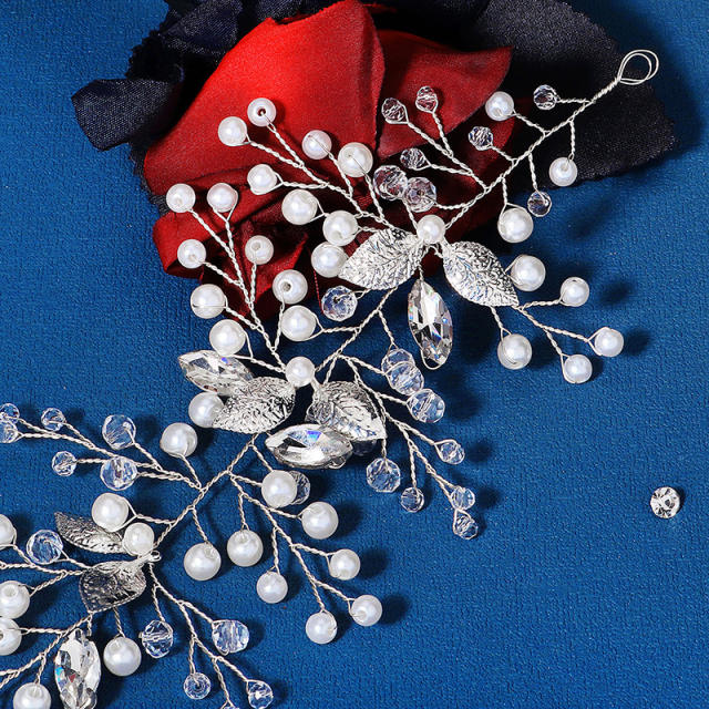 Handmade pearl crystal beads bridal hair pieces