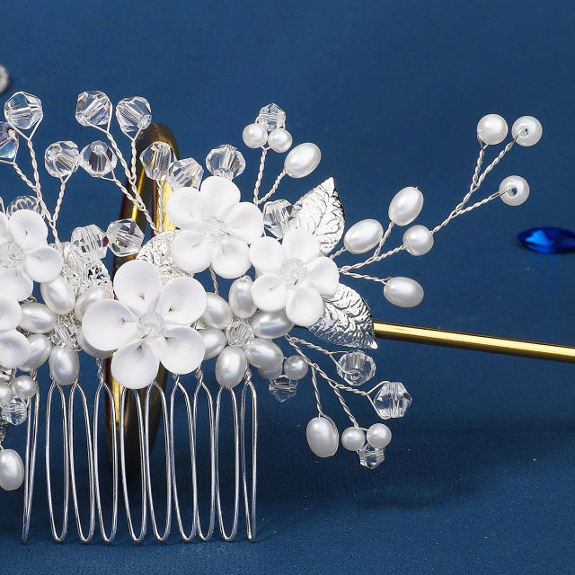 Korean fashion elegant pearl beads handmade hair combs