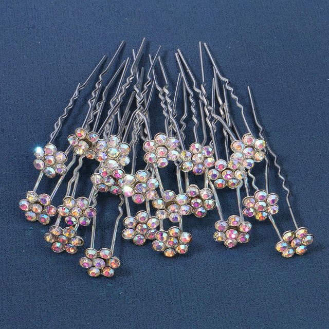 Amazon hot sale AB color rhinestone flower bridal hair pins set 20pcs