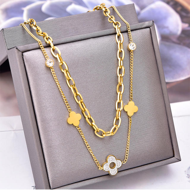 Occident fashion two layer clover stainless steel necklace