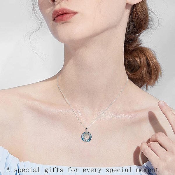 Delicate initial letter crystal circle life tree necklace