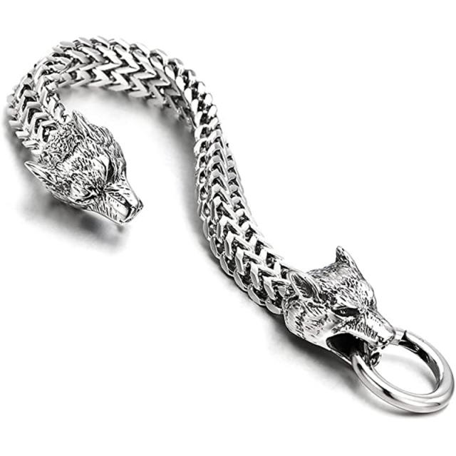 Personality Viking wolf head stainless steel chain bracelet for men