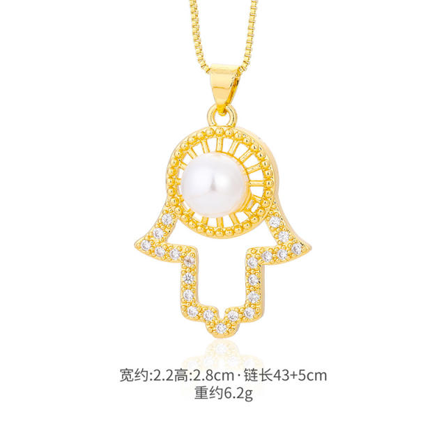 Hot sale pearl beads hollow hasma pendant necklace