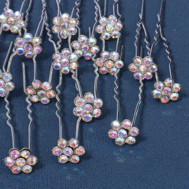 Amazon hot sale AB color rhinestone flower bridal hair pins set 20pcs