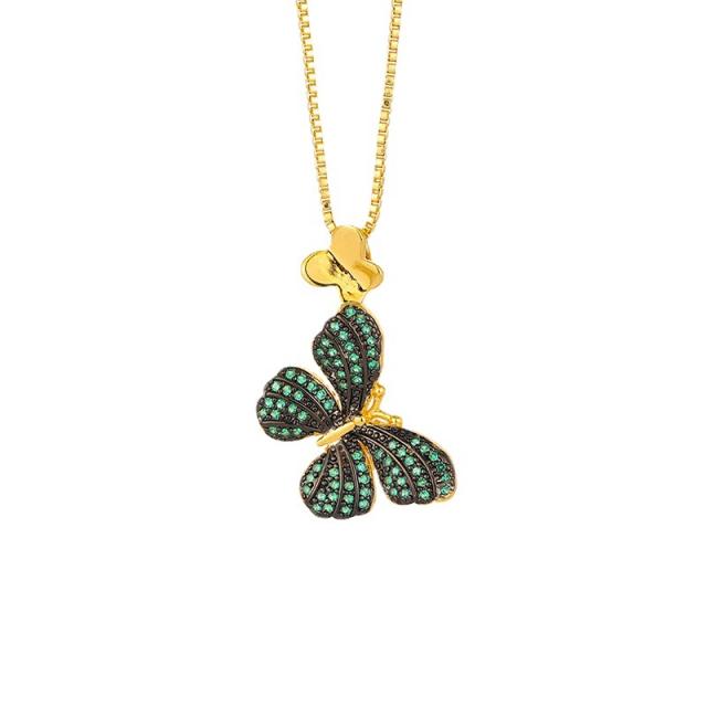 Hot sale color cubic zircon setting butterfly pendant necklace