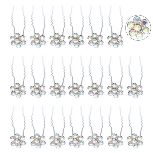 Amazon hot sale AB color rhinestone flower bridal hair pins set 20pcs