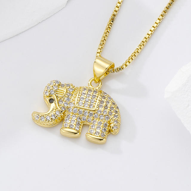 Pave setting cubic zircon elephant pendant necklace