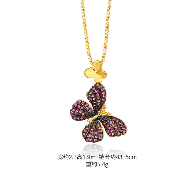 Hot sale color cubic zircon setting butterfly pendant necklace
