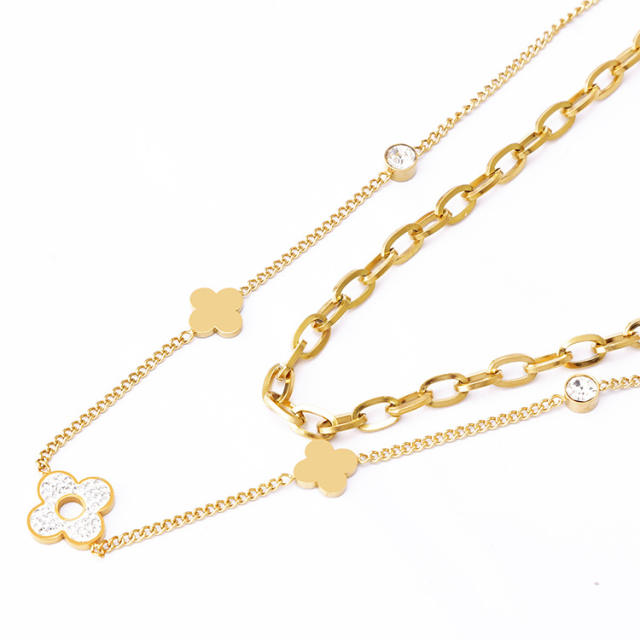 Occident fashion two layer clover stainless steel necklace