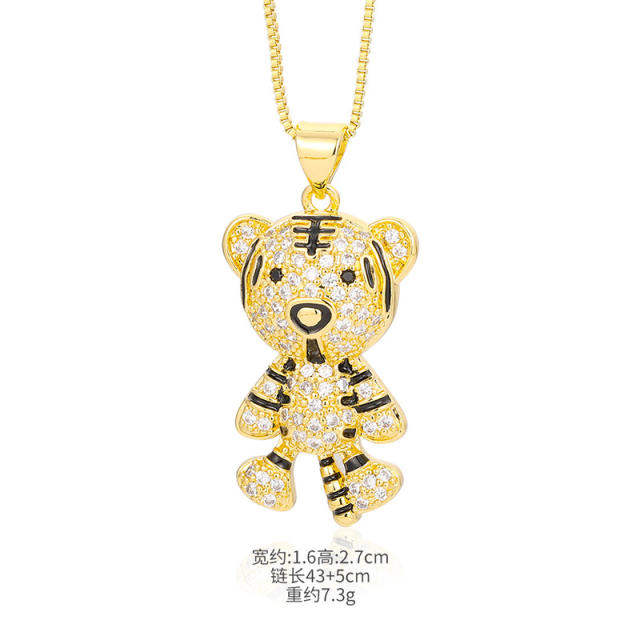 Pave setting cubic zircon cute tiger pendant necklace
