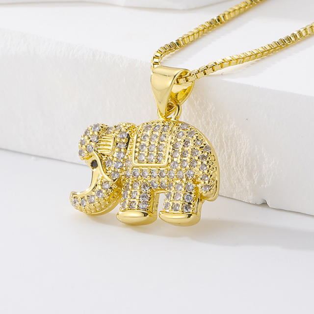 Pave setting cubic zircon elephant pendant necklace