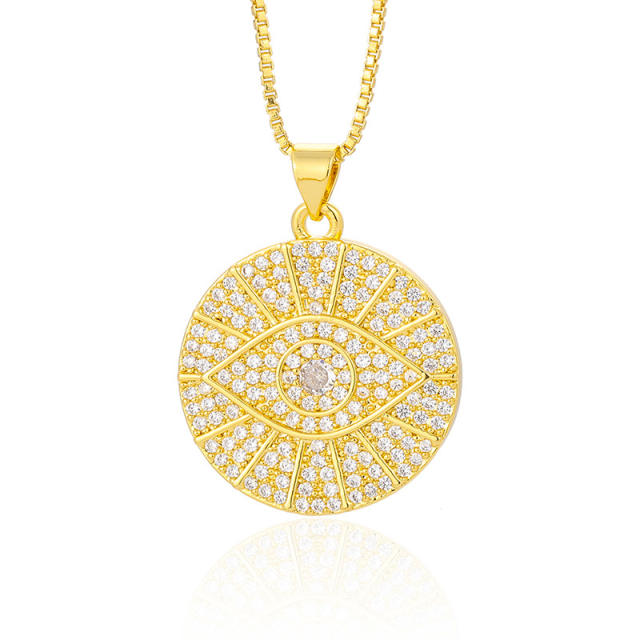 Elegant pave setting cubic zircon evil eye round pendant necklace