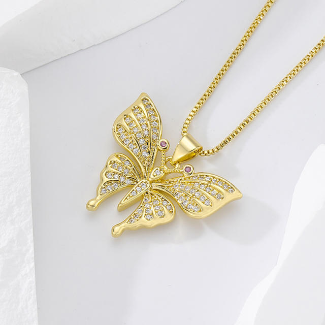 Luxury pave setting cubic zircon butterflly necklace