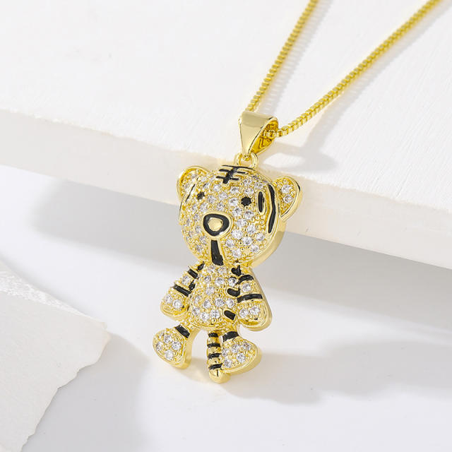 Pave setting cubic zircon cute tiger pendant necklace