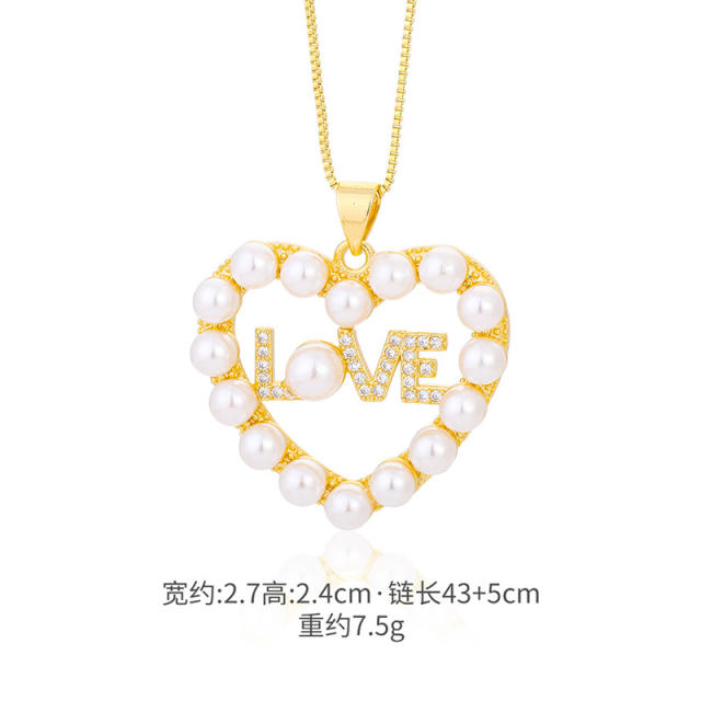 Creative pearl beads heart pendant necklace