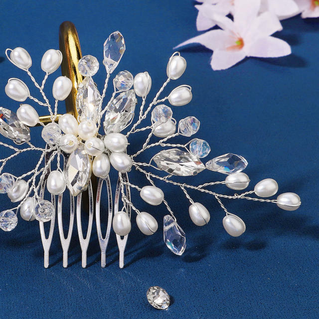 Handmade rhinestone pearl bead bridal hair combs
