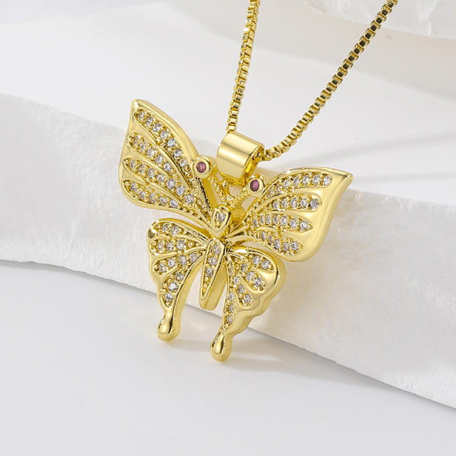 Luxury pave setting cubic zircon butterflly necklace