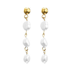 Korean fashion water pearl bead stainless steel earrings