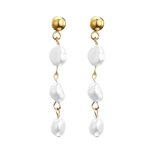 Korean fashion water pearl bead stainless steel earrings