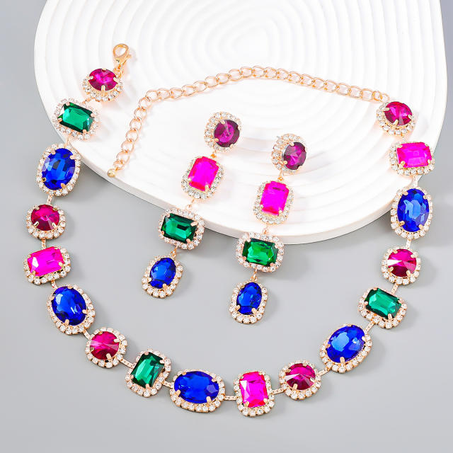 Boho color glass crystal luxury diamond choker necklace