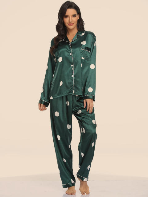 Occident fahsion color printing satin long sleeve pajamas