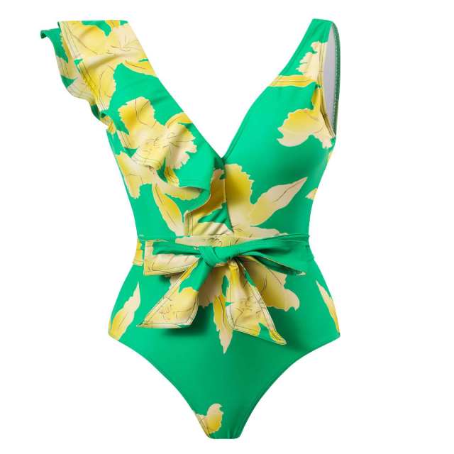 2023 spring summer bright color ruffle one piece swimsuit